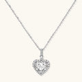 Sterling silver heart pendant necklace with brilliant moissanite center stone and halo setting on delicate chain