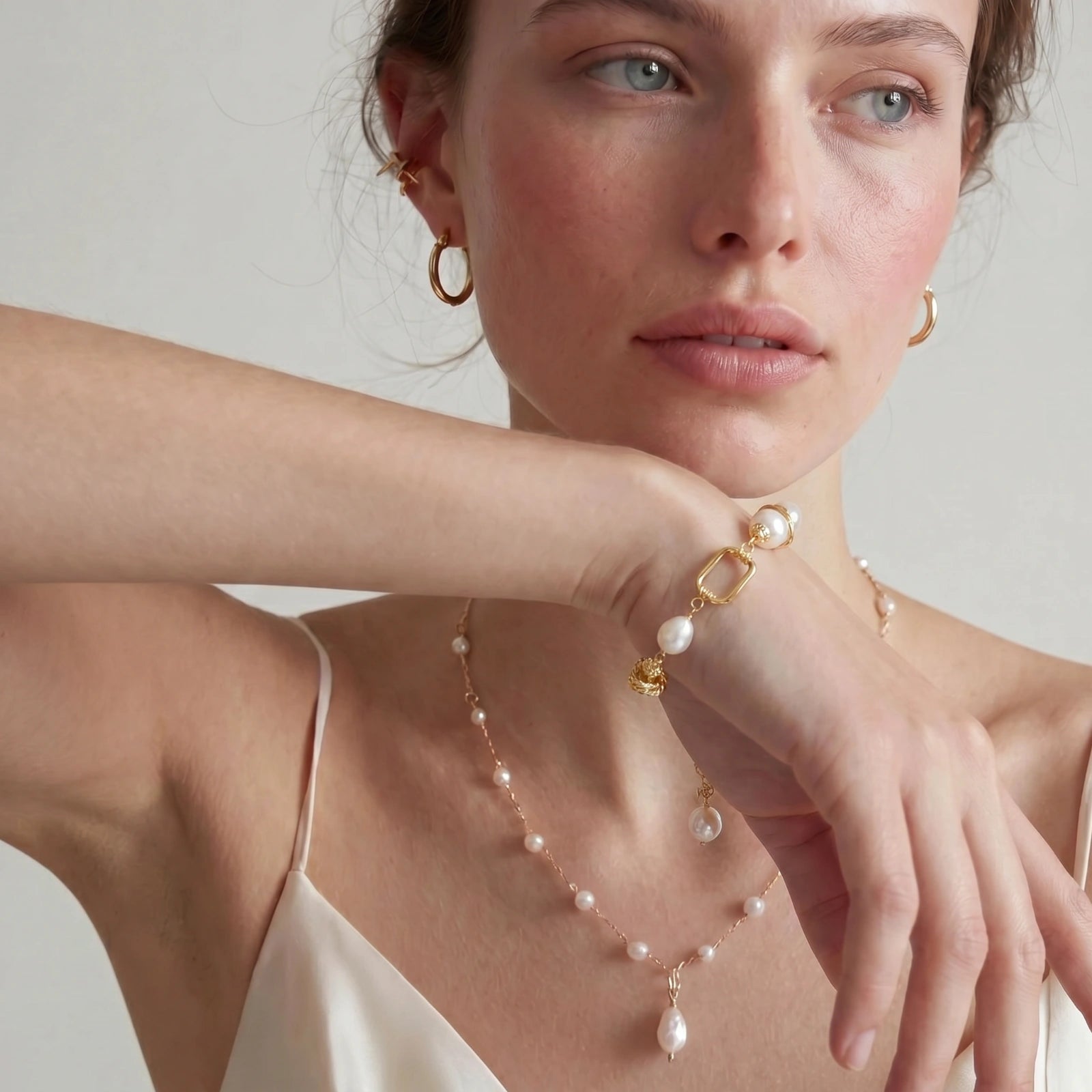 Golden Pearl Chain Bracelet