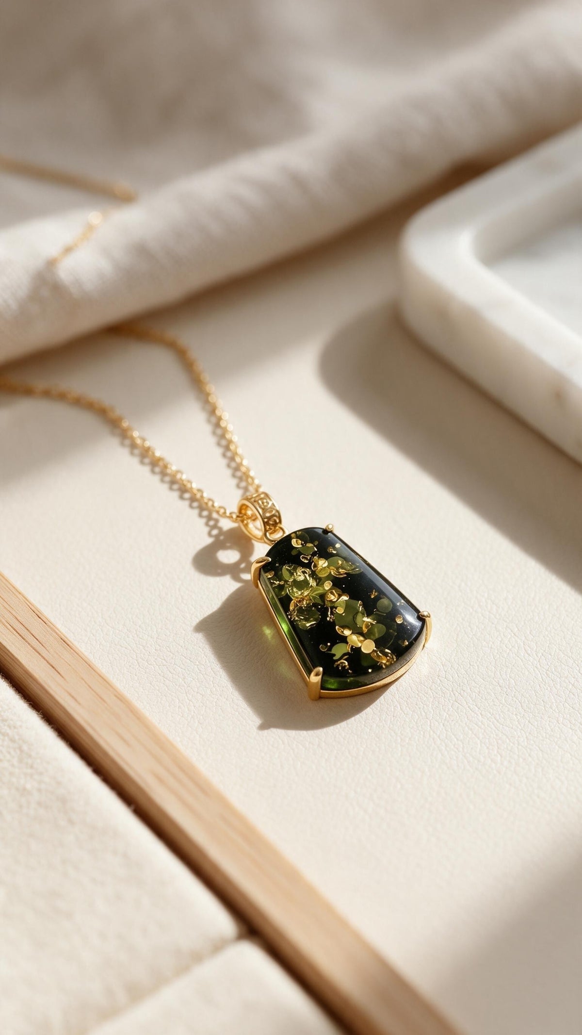 18k Green amber pendant necklace