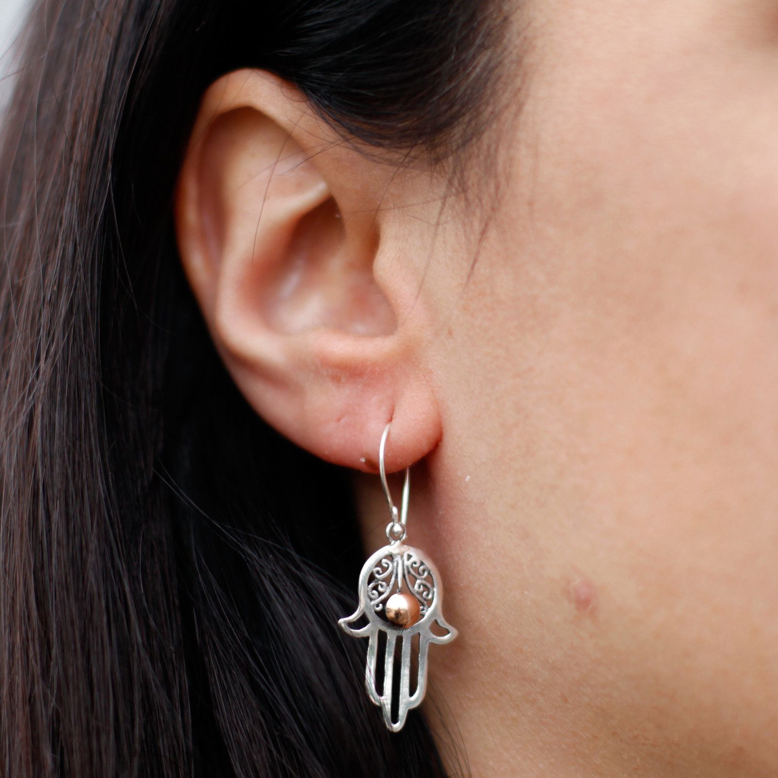 Silver & Gold Earring - Hamsa