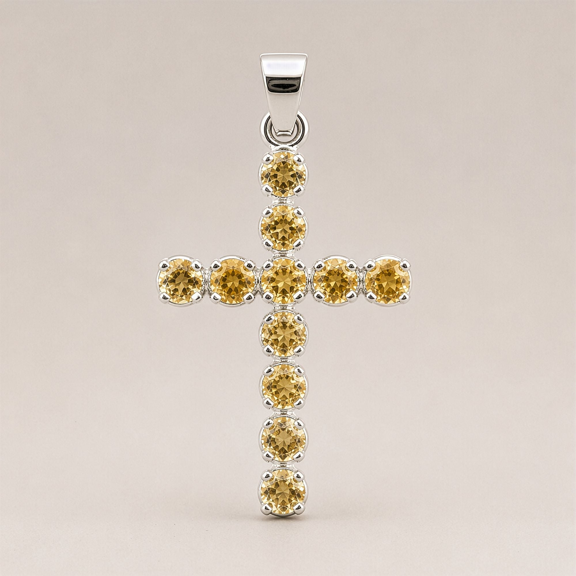Indian Devotional Pendant - Silver Plated (45cm Chain)- Citrine Crucifix