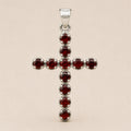 Indian Devotional Pendant - Silver Plated (45cm Chain)- Garnet Crucifix